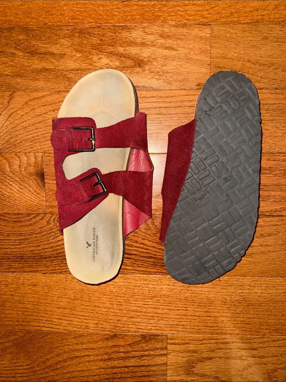 American Eagle Outfitters Red Suede Double Buckle Slide Sandals Size 9